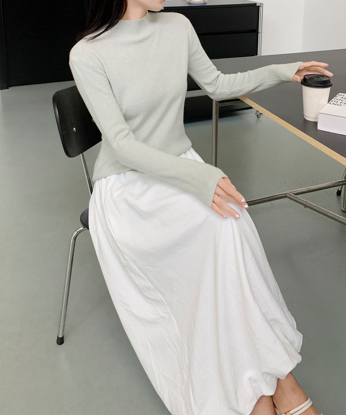 aimoha/無地モックネックニットソートップス