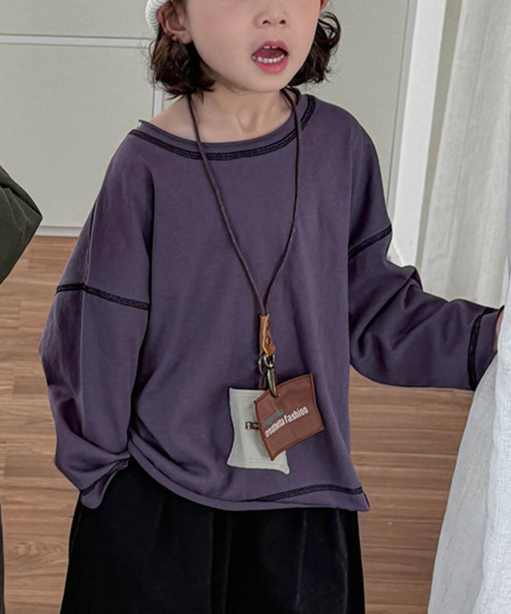 【aimoha-KIDS-】配色ステッチロングスリーブTシャツ