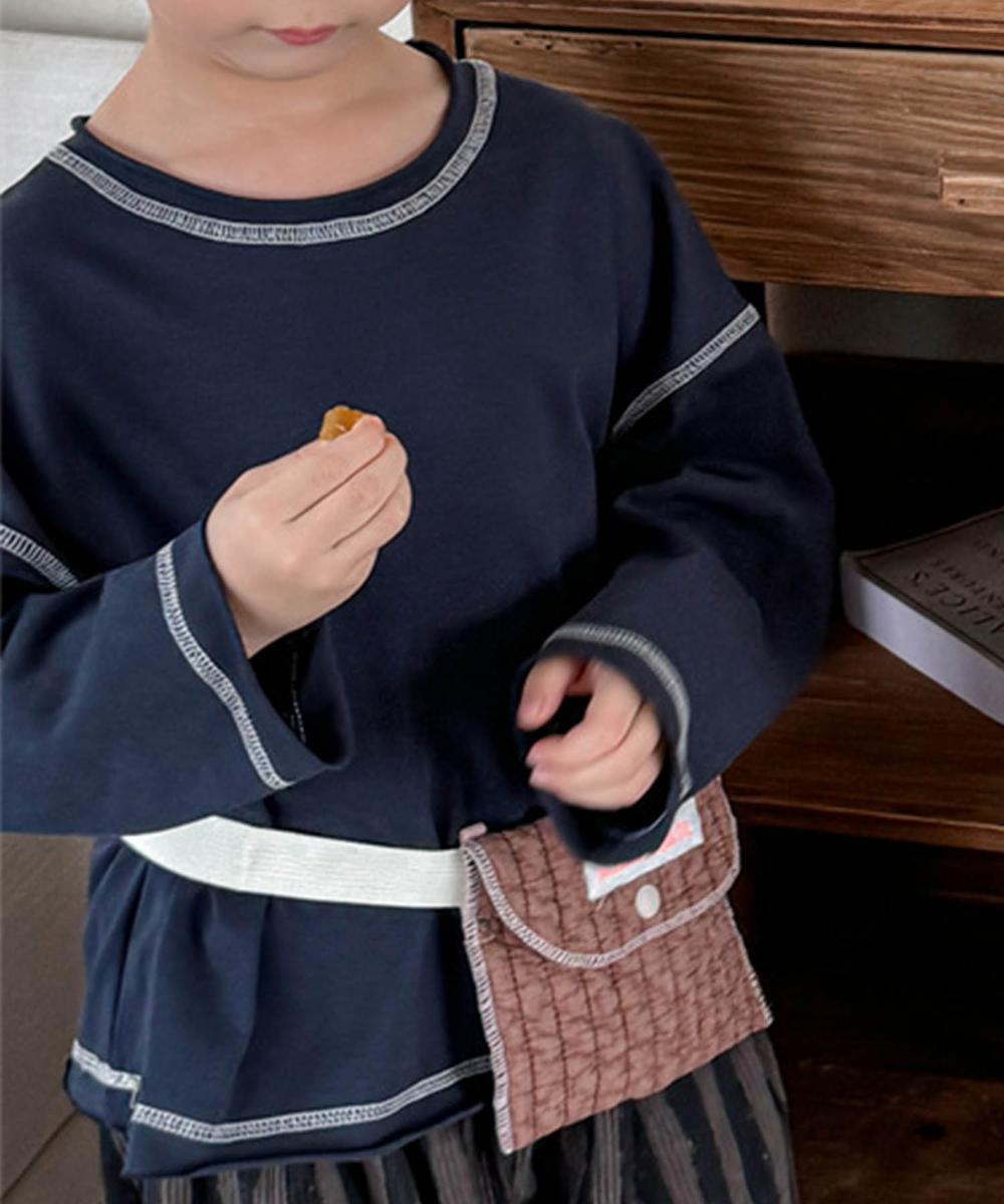 【aimoha-KIDS-】配色ステッチロングスリーブTシャツ