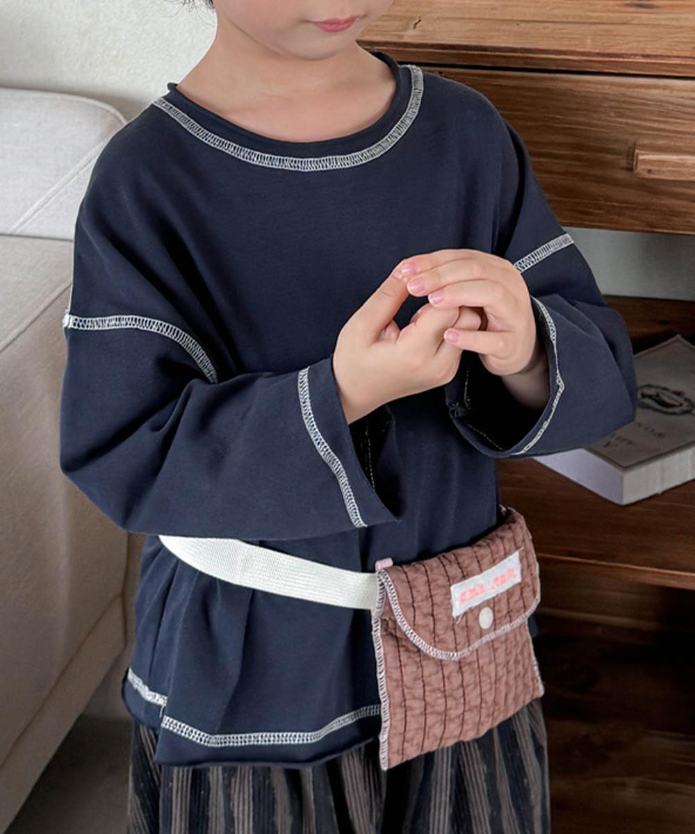 【aimoha-KIDS-】配色ステッチロングスリーブTシャツ