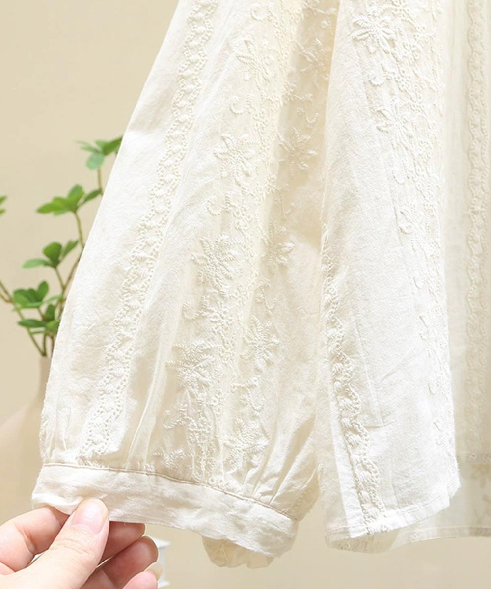 スカラップレース襟刺繍シャツブラウス