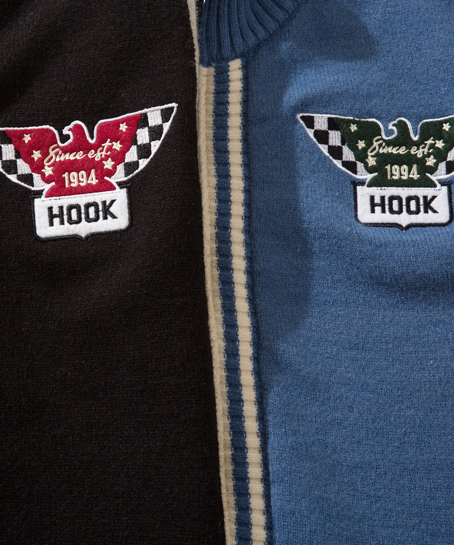 HOOK -original-/ワッペン刺繍レーシング風ダブルジップカーディガン