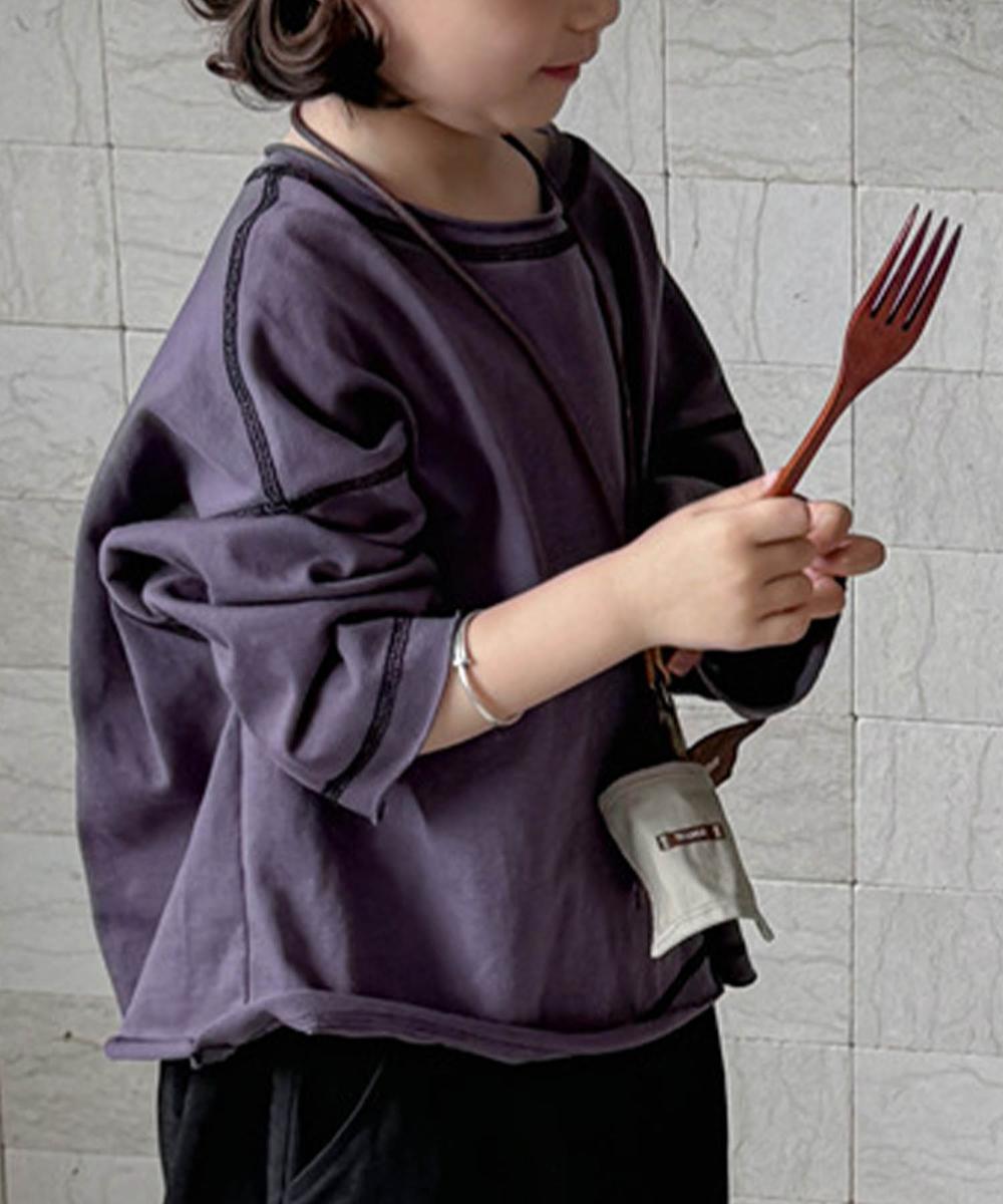 【aimoha-KIDS-】配色ステッチロングスリーブTシャツ