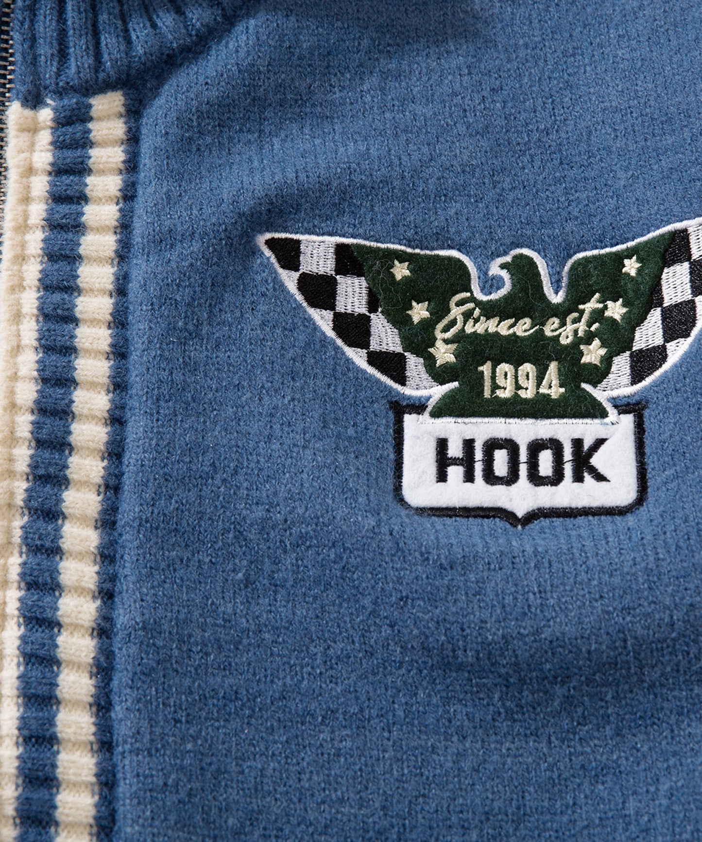 HOOK -original-/ワッペン刺繍レーシング風ダブルジップカーディガン