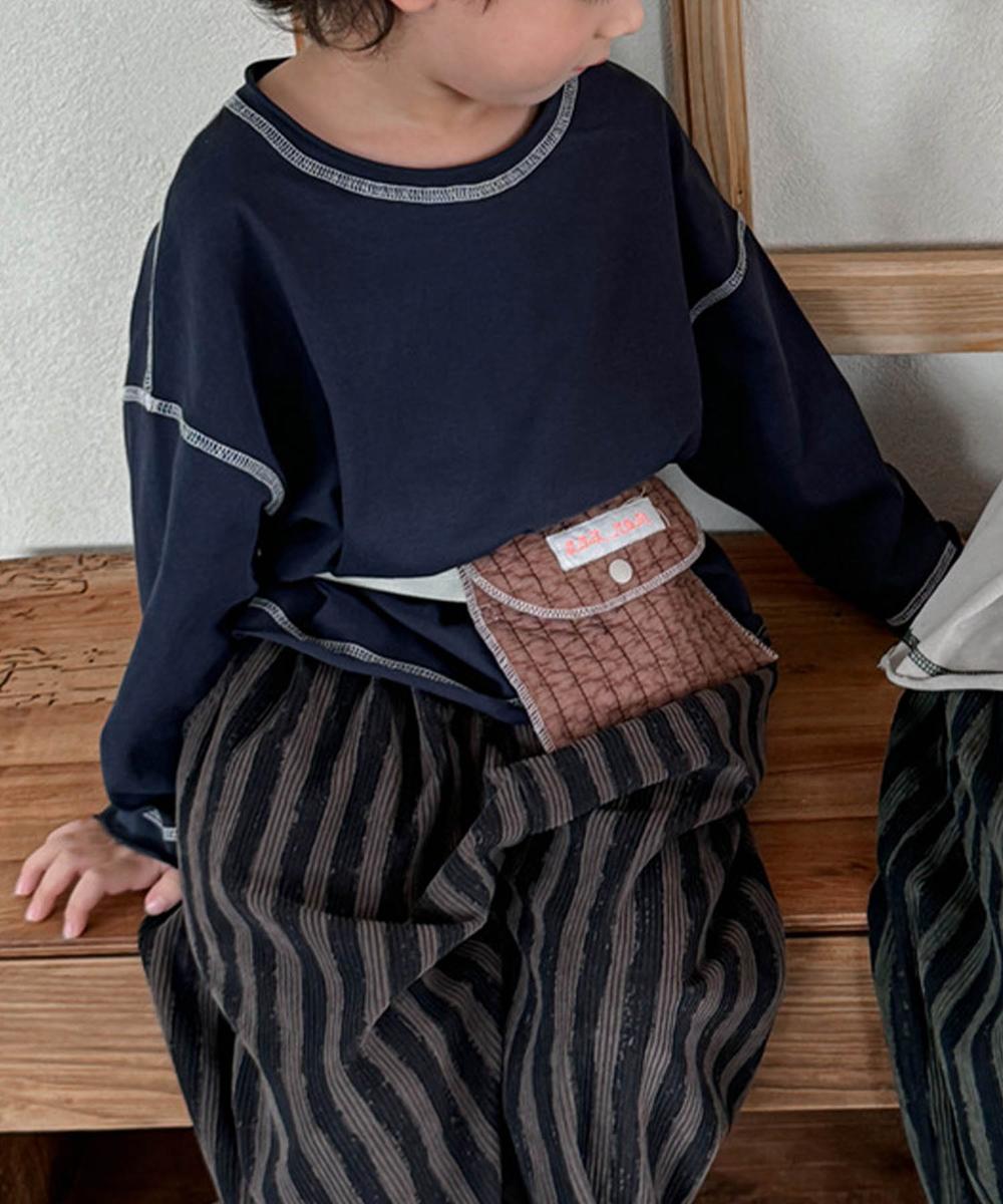 【aimoha-KIDS-】配色ステッチロングスリーブTシャツ