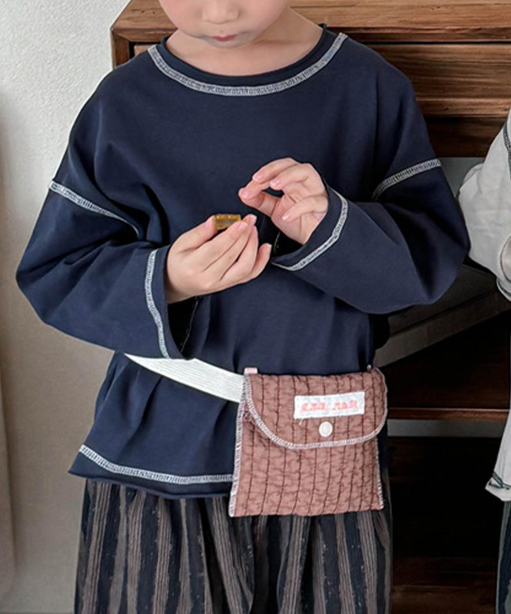 【aimoha-KIDS-】配色ステッチロングスリーブTシャツ