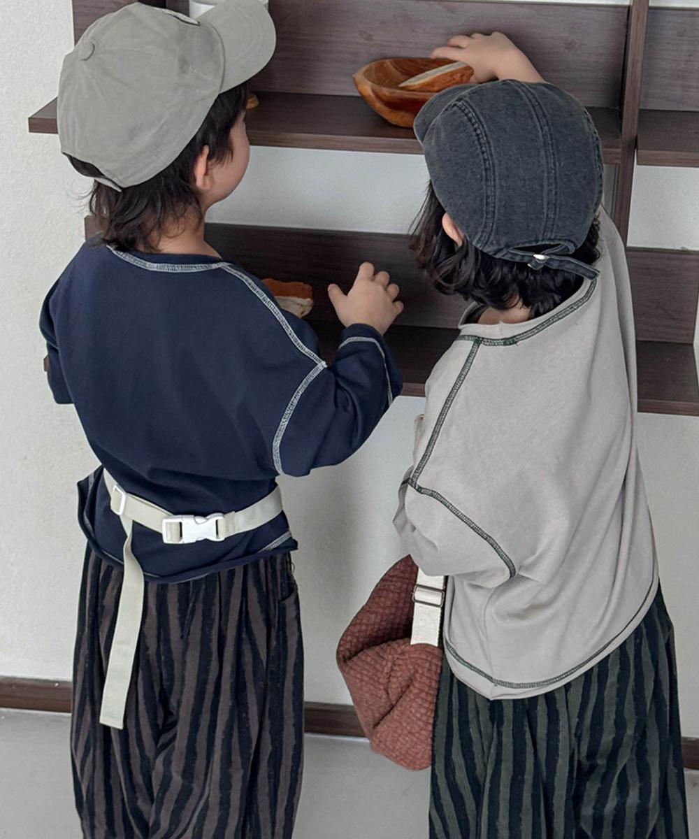 【aimoha-KIDS-】配色ステッチロングスリーブTシャツ