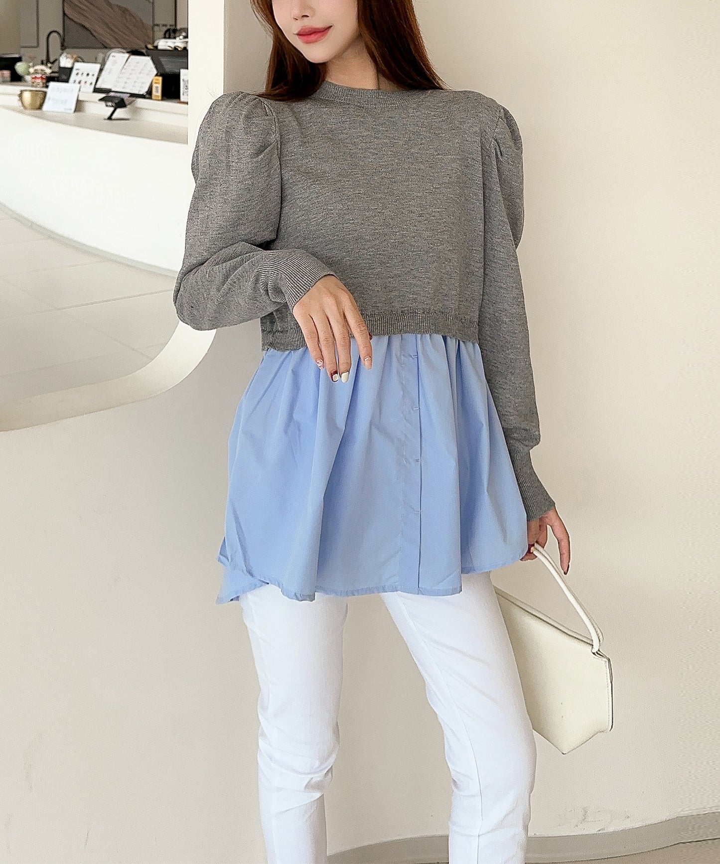 【Jasmine】シャーリングパールトップス