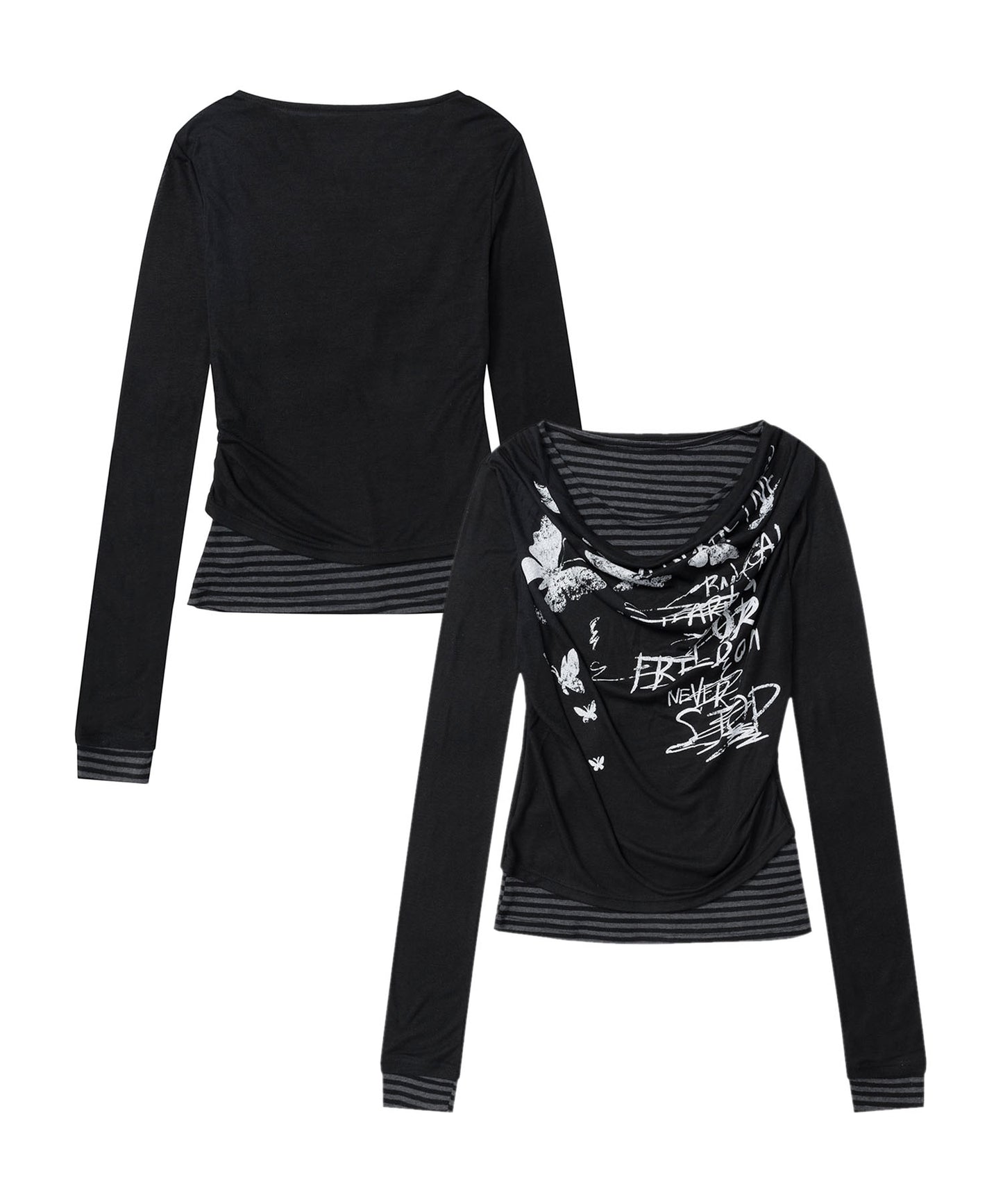 レイヤード風グラフィックロングTシャツ