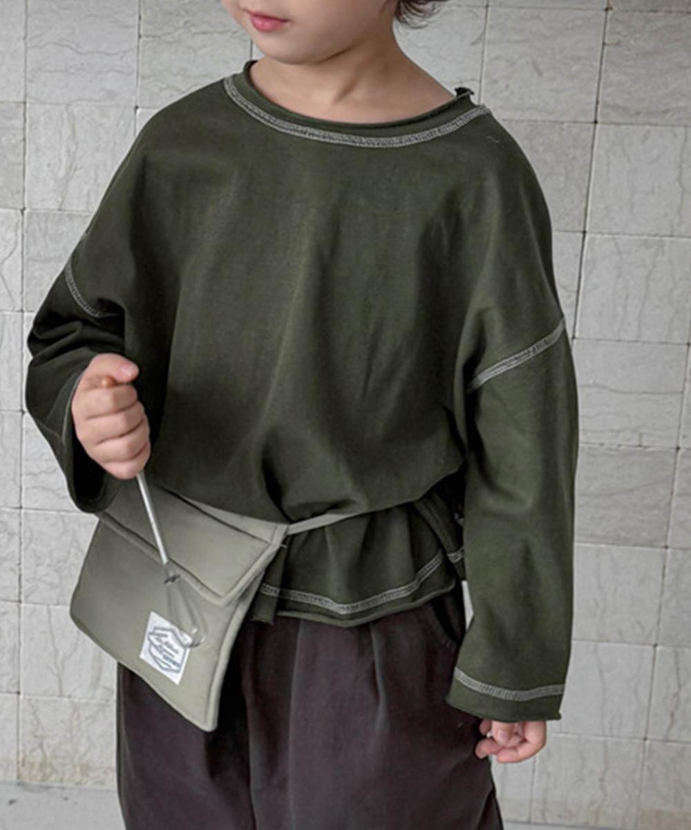 【aimoha-KIDS-】配色ステッチロングスリーブTシャツ