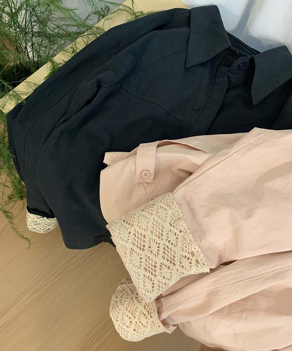 レースディテールコットンシャツ