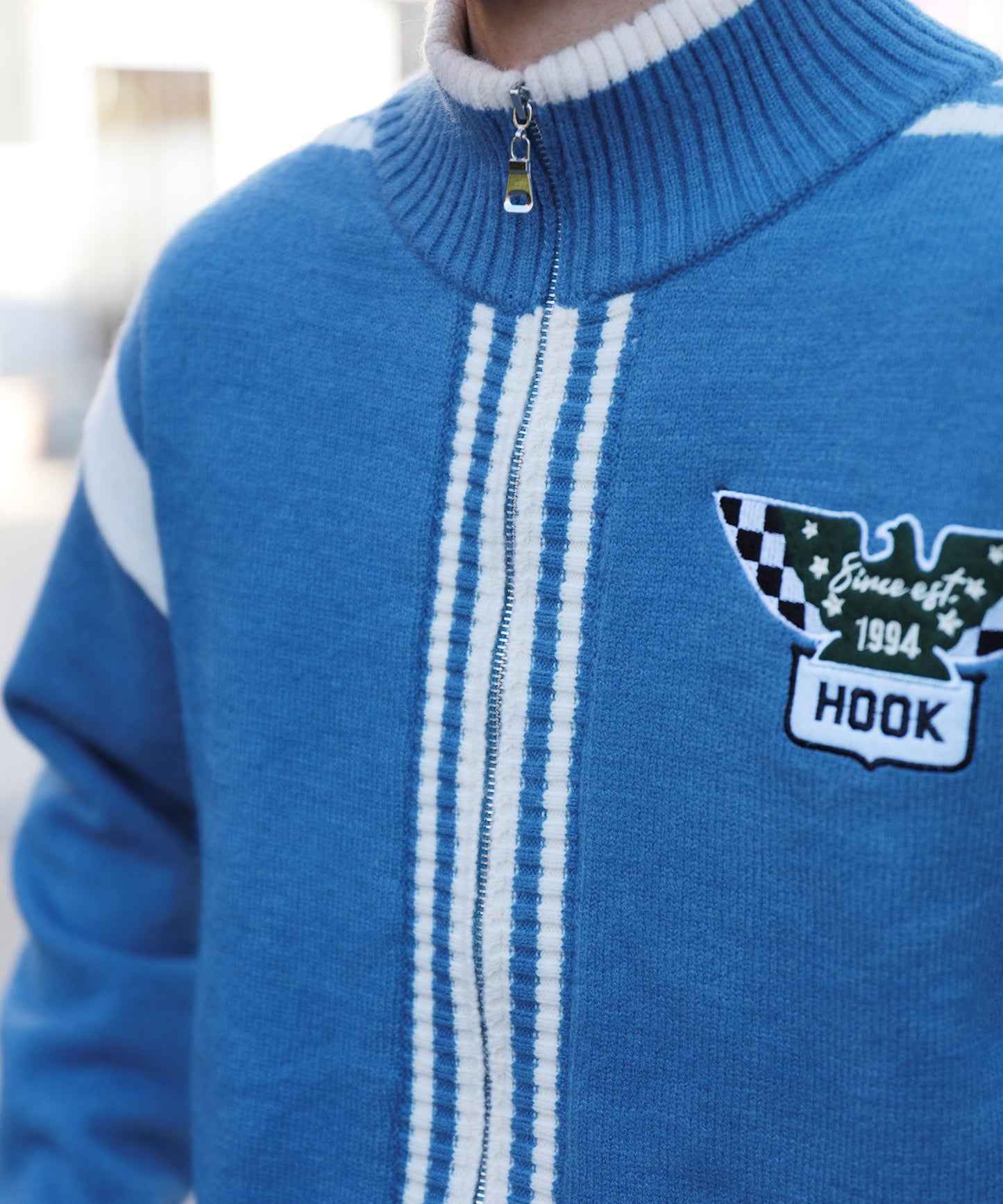 HOOK -original-/ワッペン刺繍レーシング風ダブルジップカーディガン