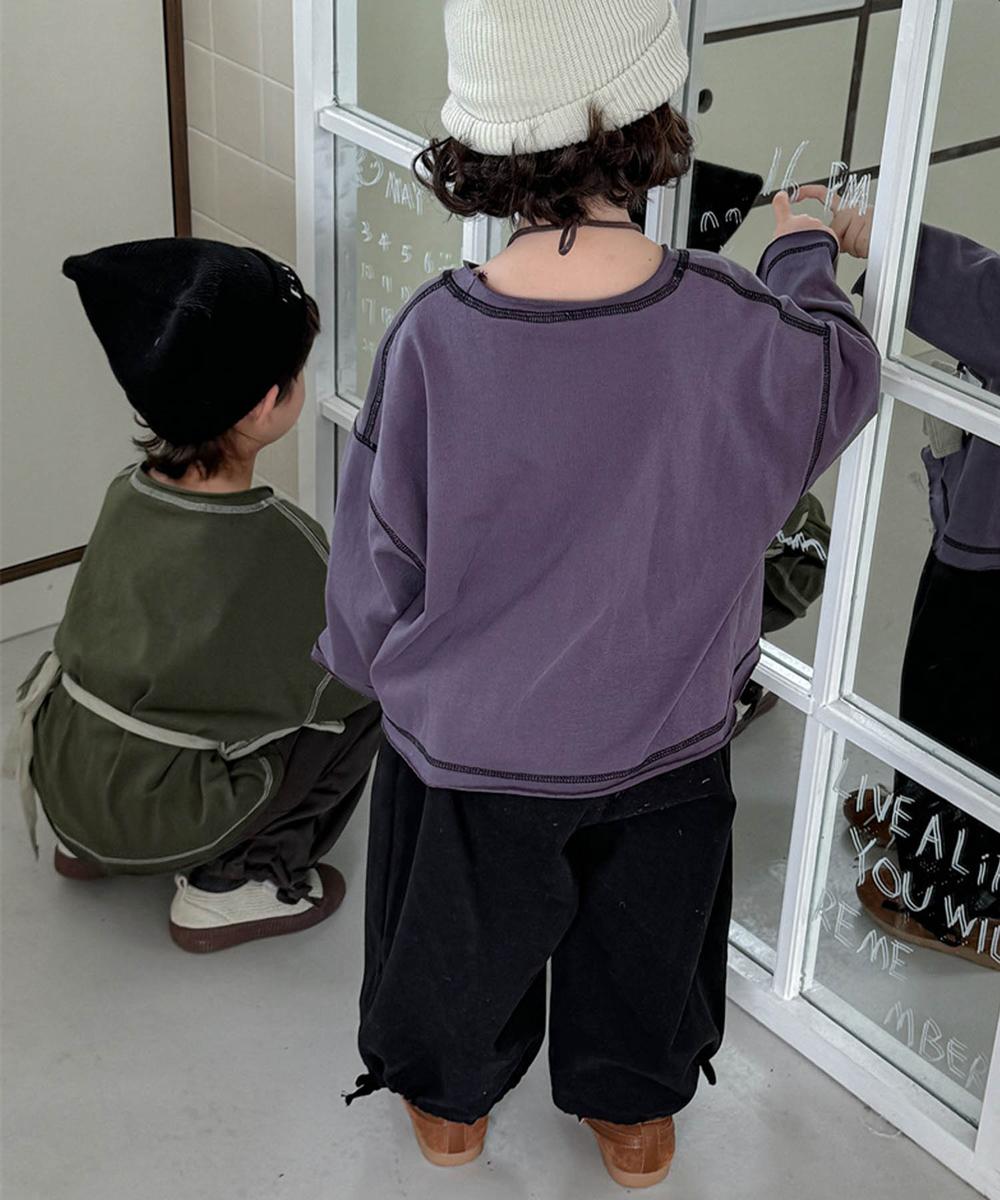 【aimoha-KIDS-】配色ステッチロングスリーブTシャツ