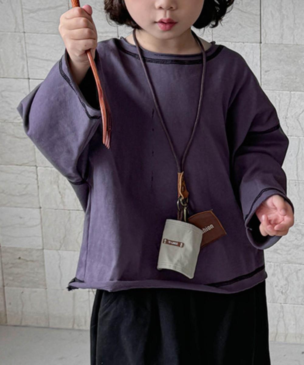【aimoha-KIDS-】配色ステッチロングスリーブTシャツ