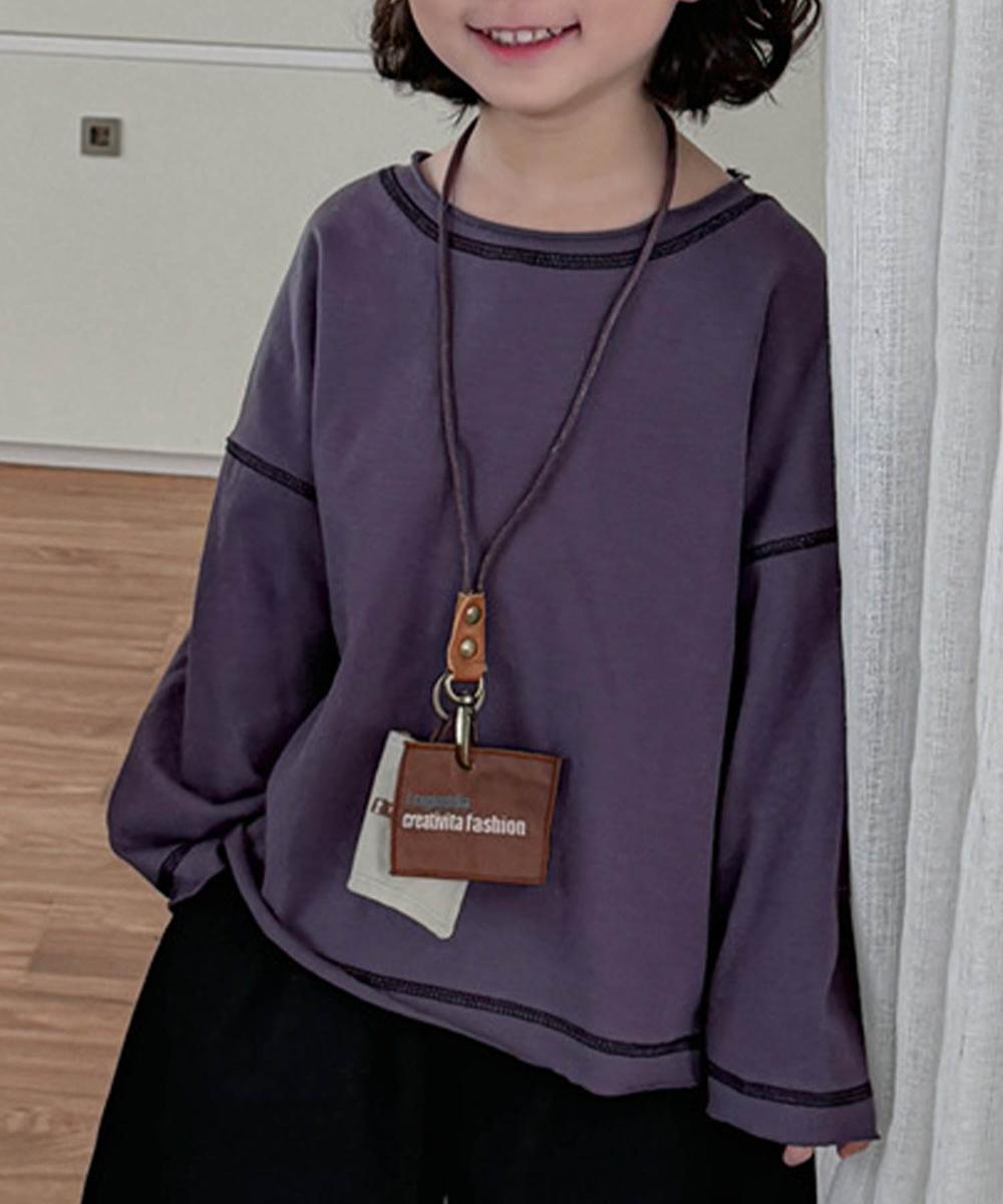 【aimoha-KIDS-】配色ステッチロングスリーブTシャツ