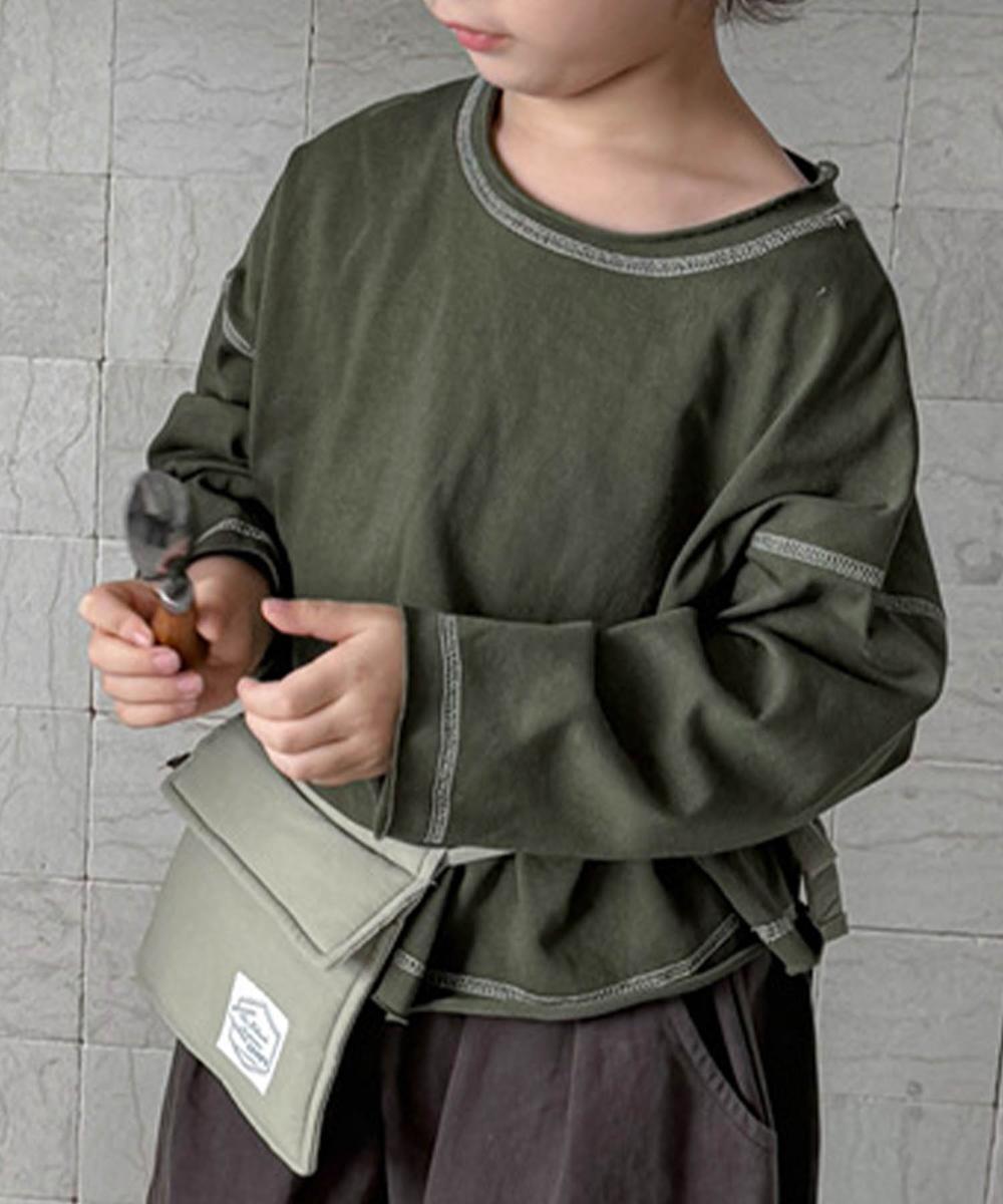 【aimoha-KIDS-】配色ステッチロングスリーブTシャツ