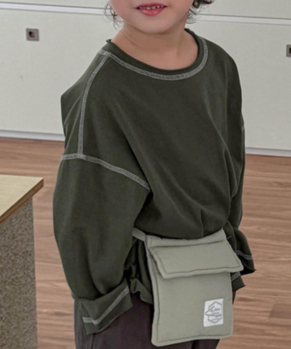 【aimoha-KIDS-】配色ステッチロングスリーブTシャツ