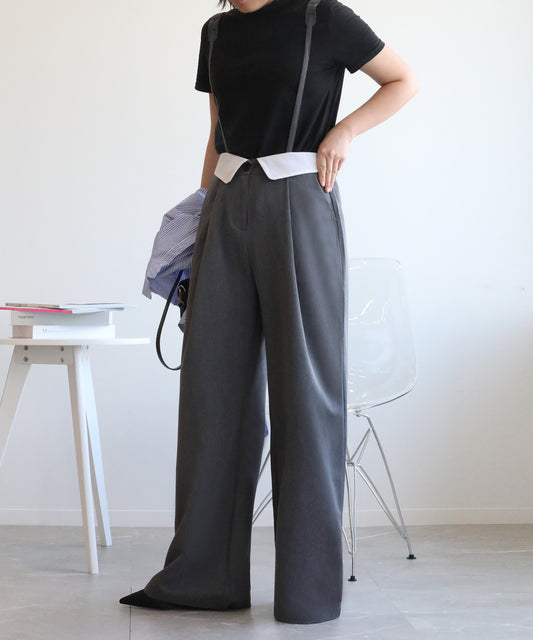 【aimohaオリジナル】3WAYサロペット タック入りワイドスラックス