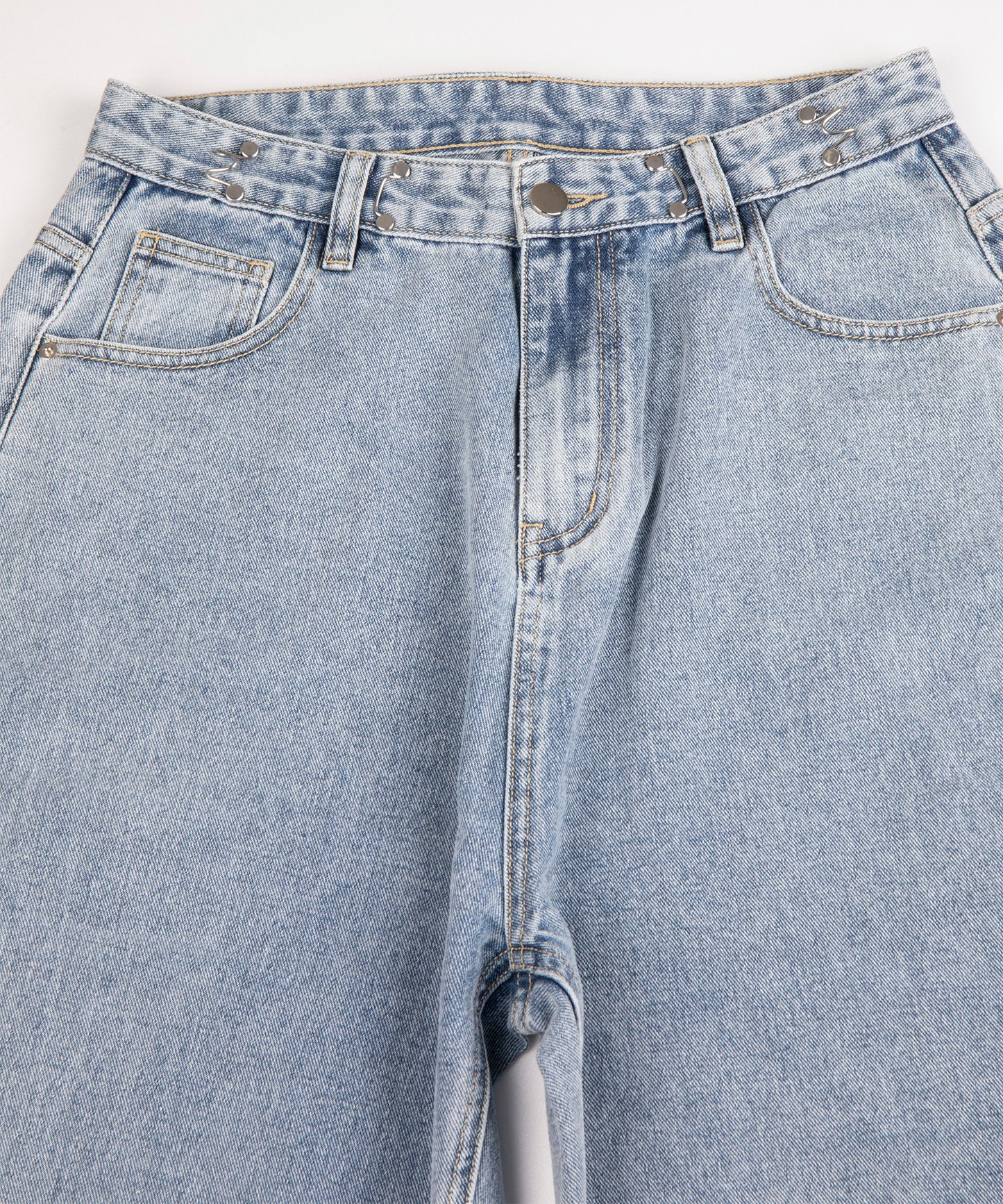 2WAYデザインジーンズデニム深めのウエストタックハイウエストデニムパンツ