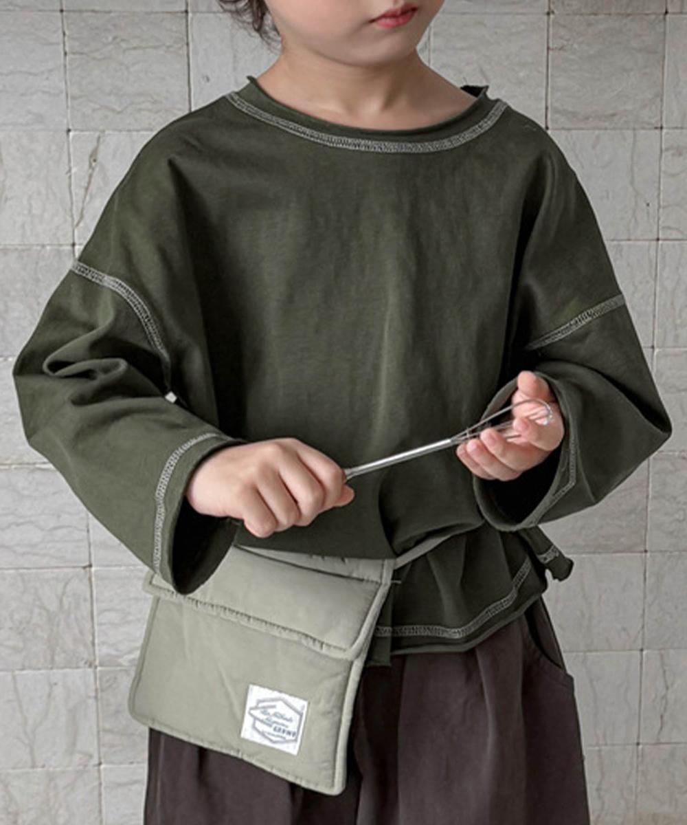 【aimoha-KIDS-】配色ステッチロングスリーブTシャツ