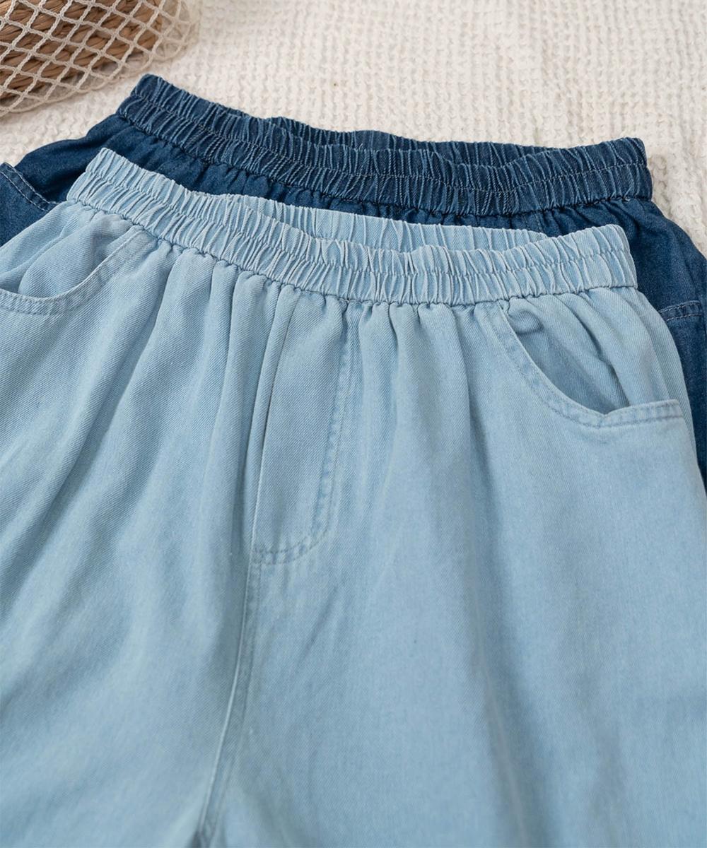 レース付きデニムワイドパンツ