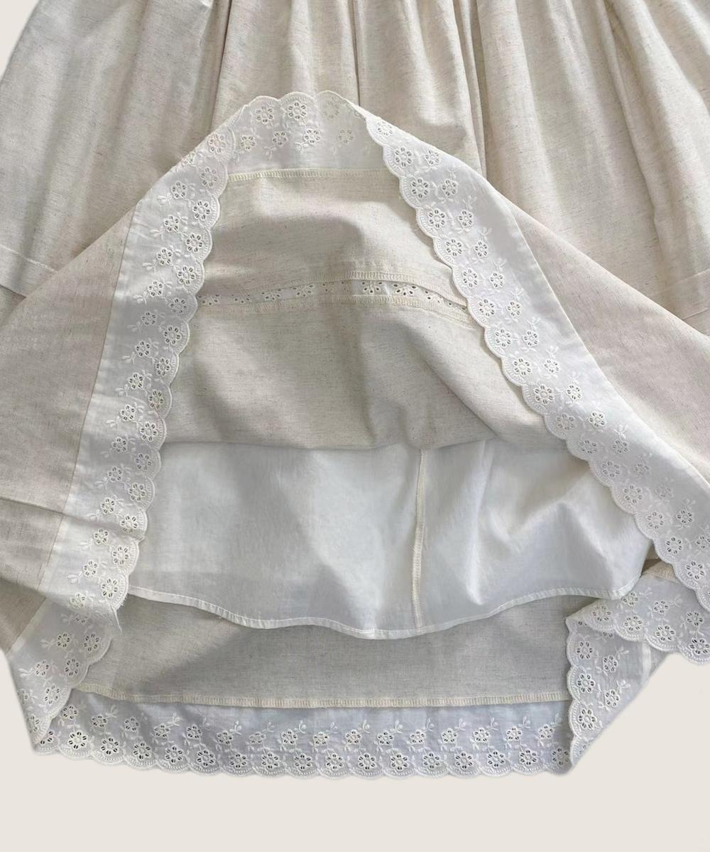 レース付き麻混ロングスカート