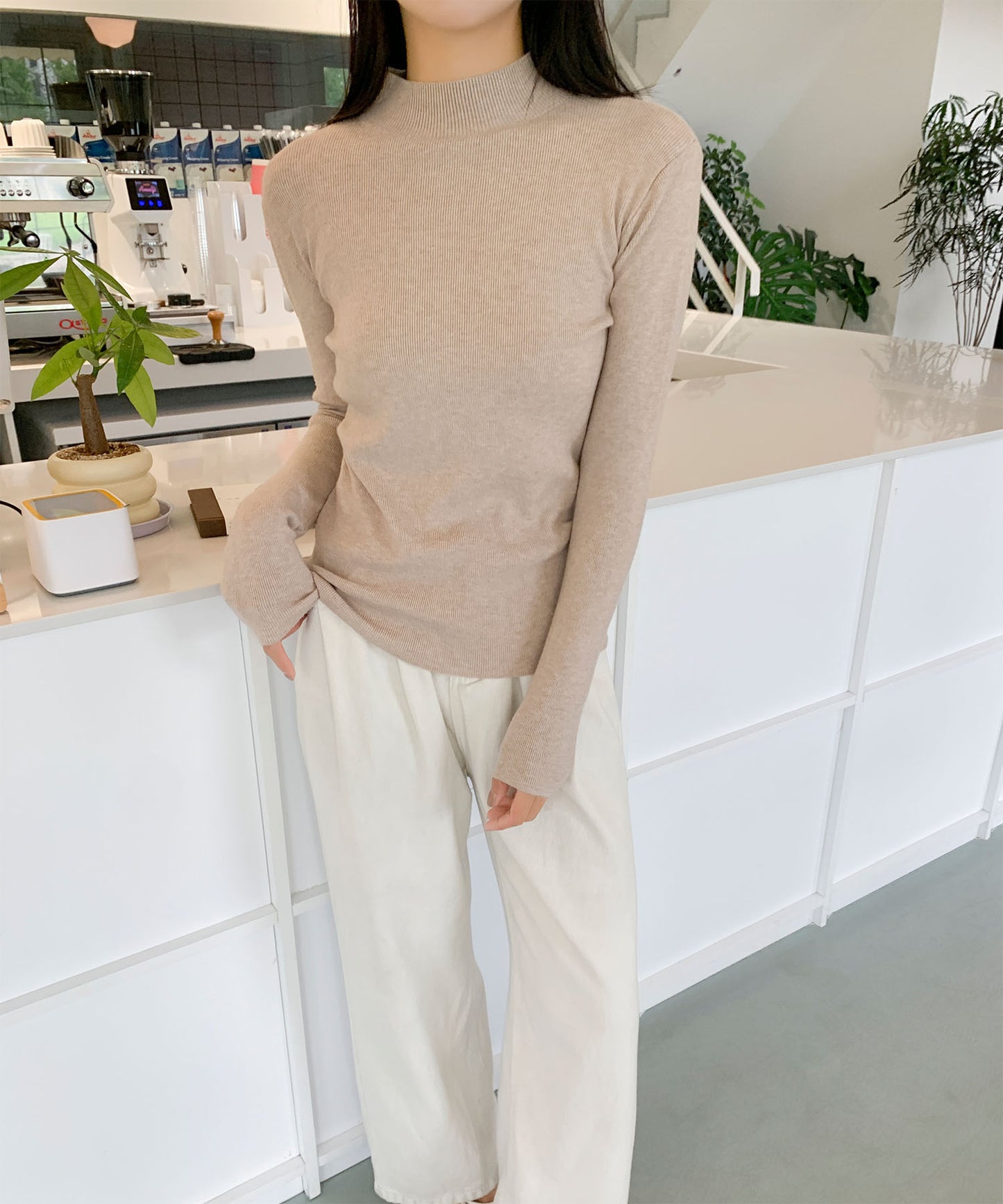 aimoha/無地モックネックニットソートップス