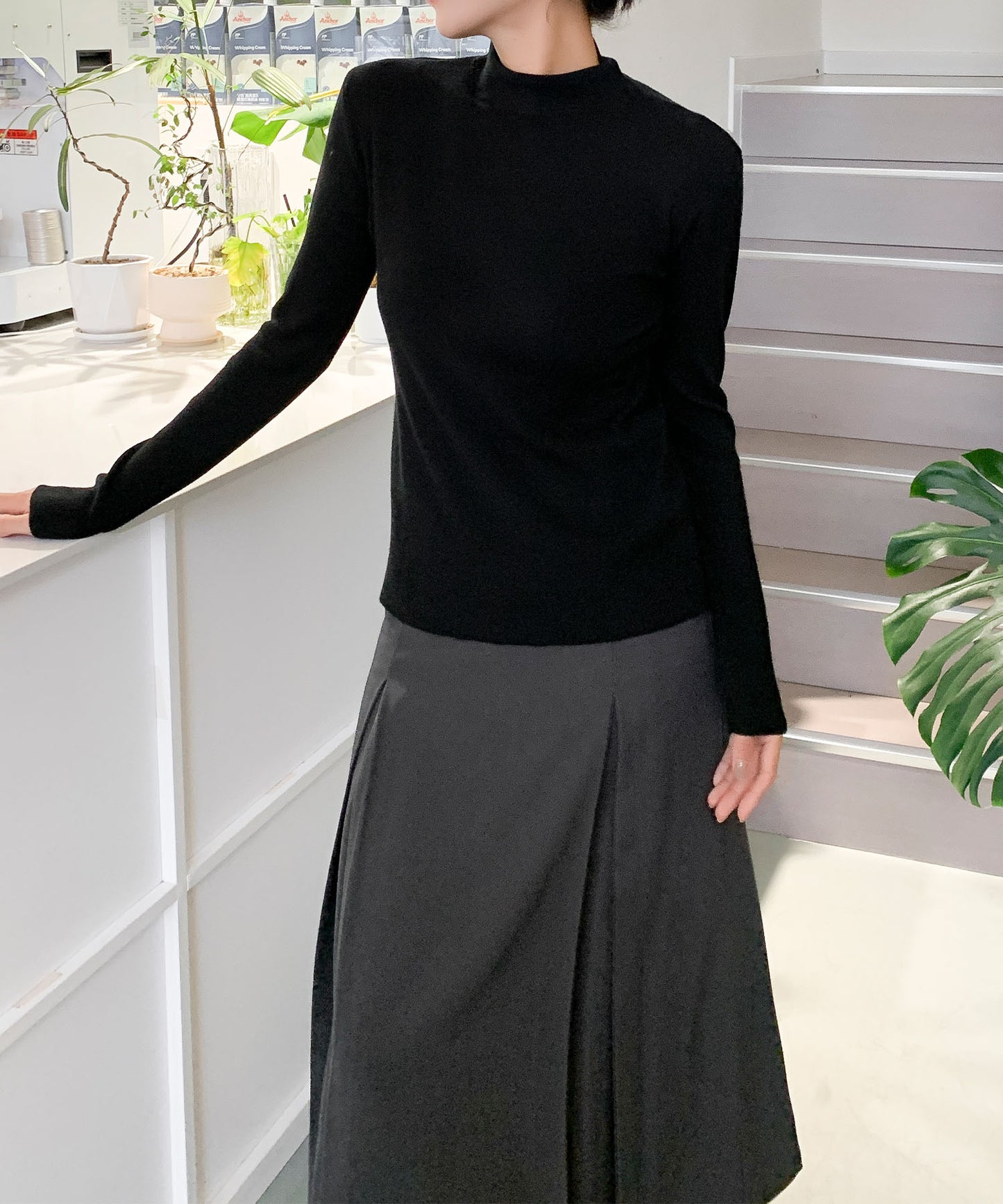 aimoha/無地モックネックニットソートップス