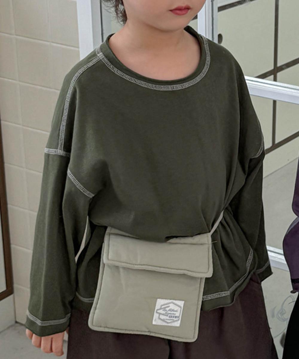 【aimoha-KIDS-】配色ステッチロングスリーブTシャツ