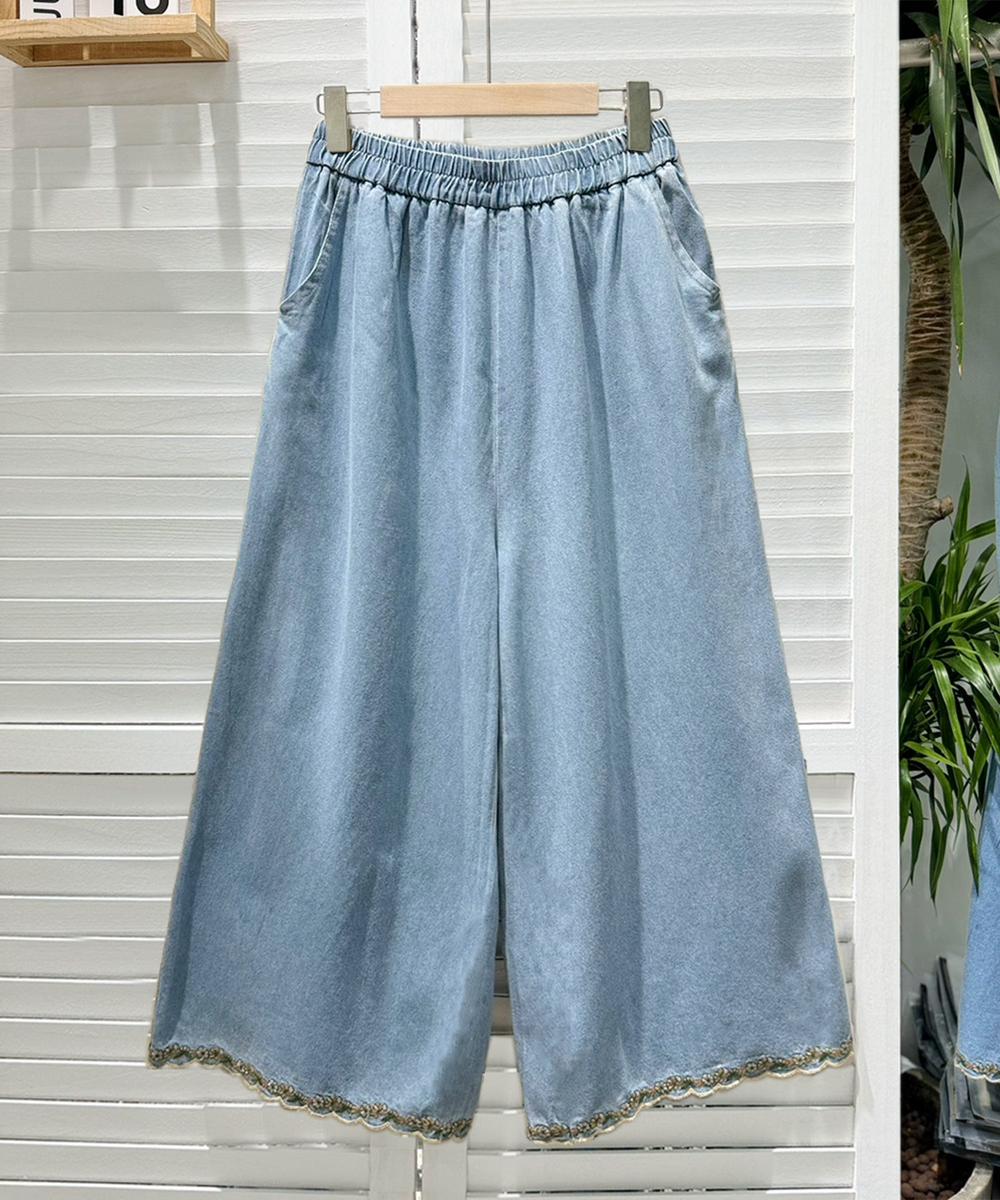 裾レースコットンワイドパンツ