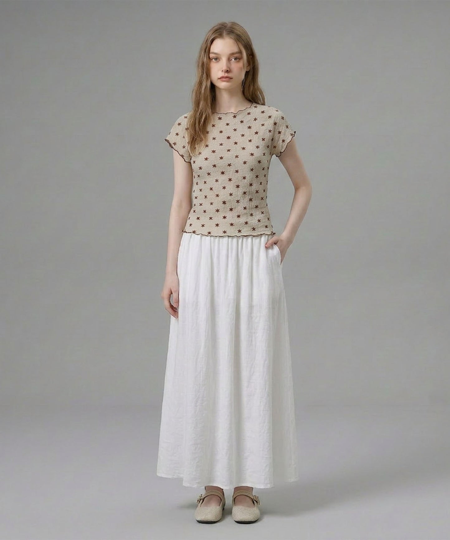 HOOK for girls バブルシフォン総柄クロップドトップス