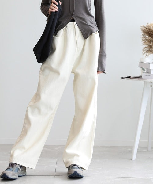 2WAYデザインジーンズデニム深めのウエストタックハイウエストデニムパンツ