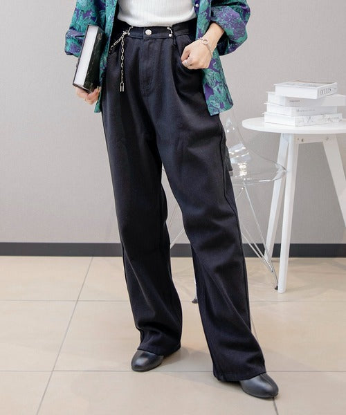 2WAYデザインジーンズデニム深めのウエストタックハイウエストデニムパンツ