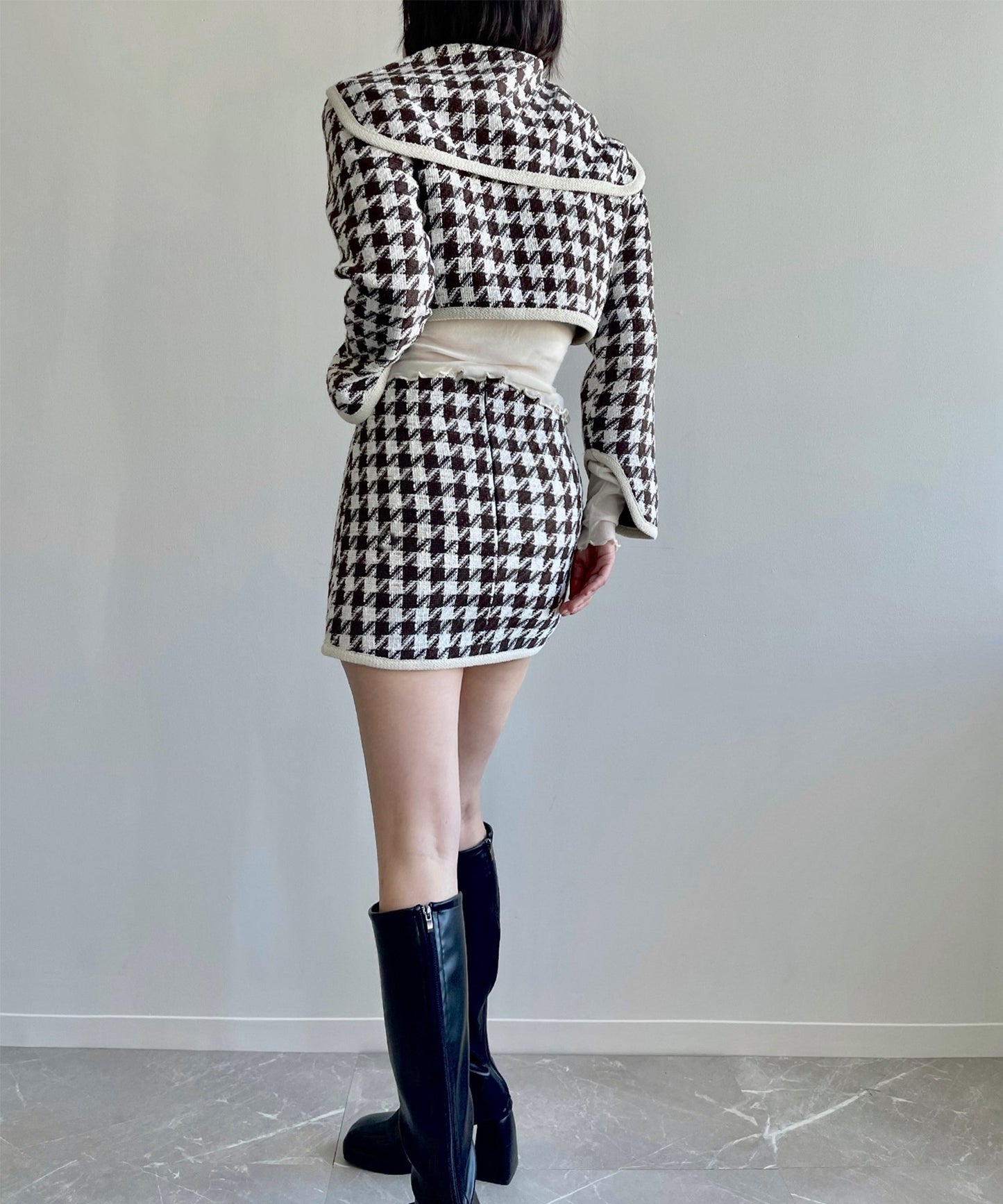 【Jasmine】フレンチガーリー千鳥柄ジャケット&スカートセットアップ