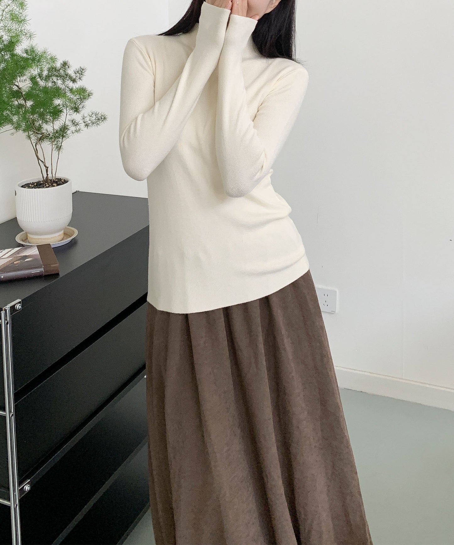 aimoha/無地モックネックニットソートップス