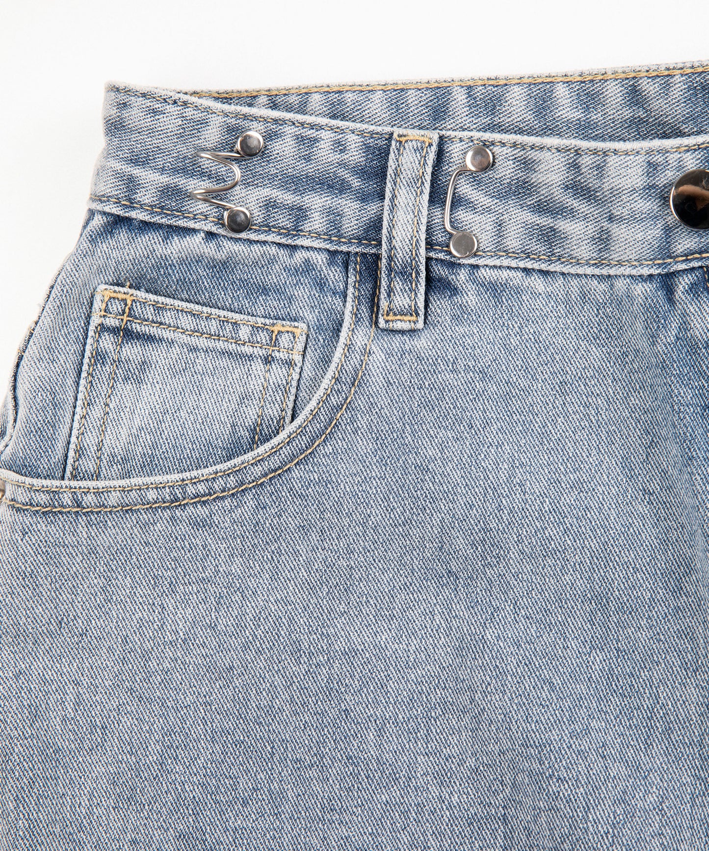 2WAYデザインジーンズデニム深めのウエストタックハイウエストデニムパンツ