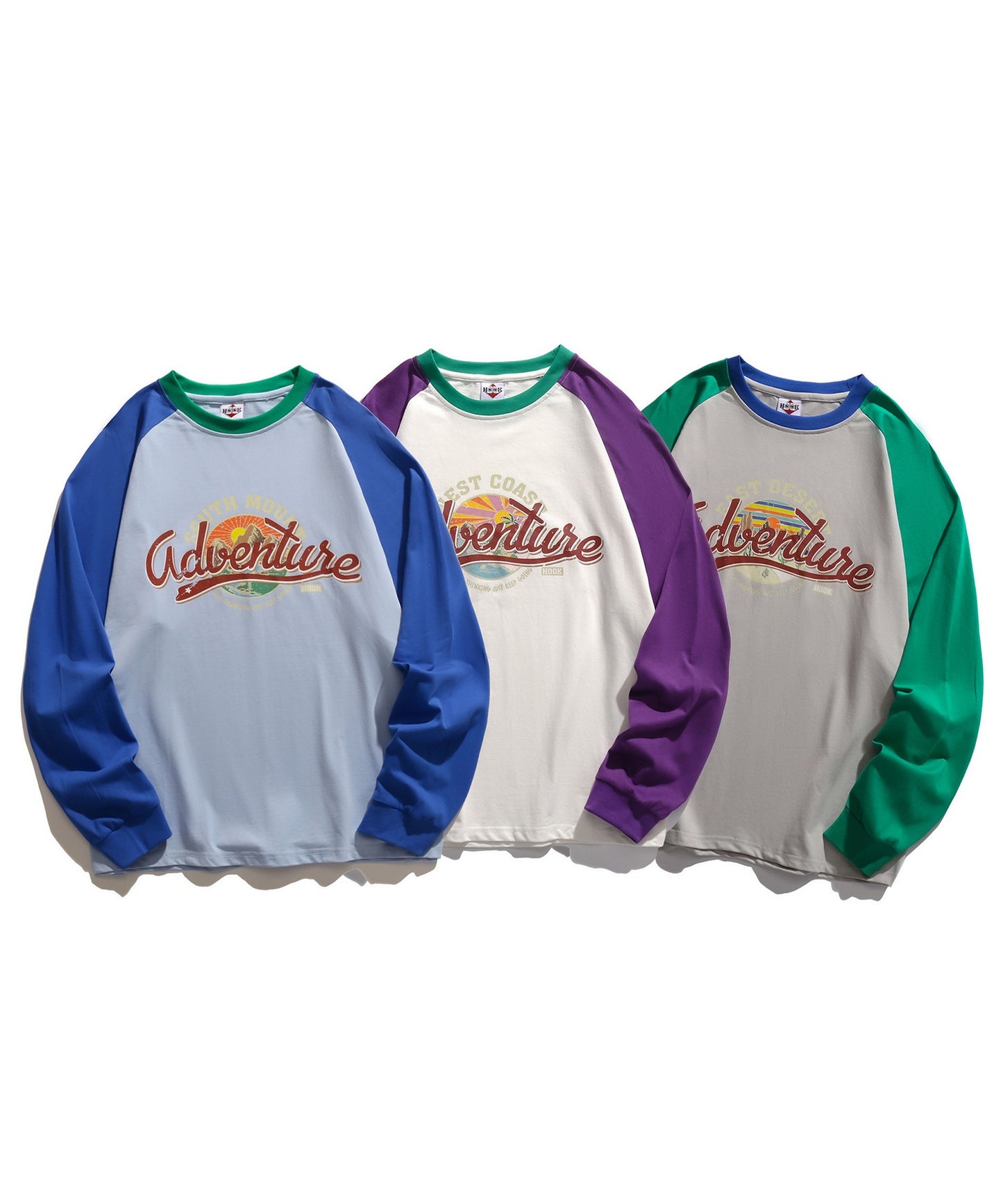 【HOOK -original- 】アメカジヴィンテージ風袖配色切り替えロゴプリントリンガーロングTEE