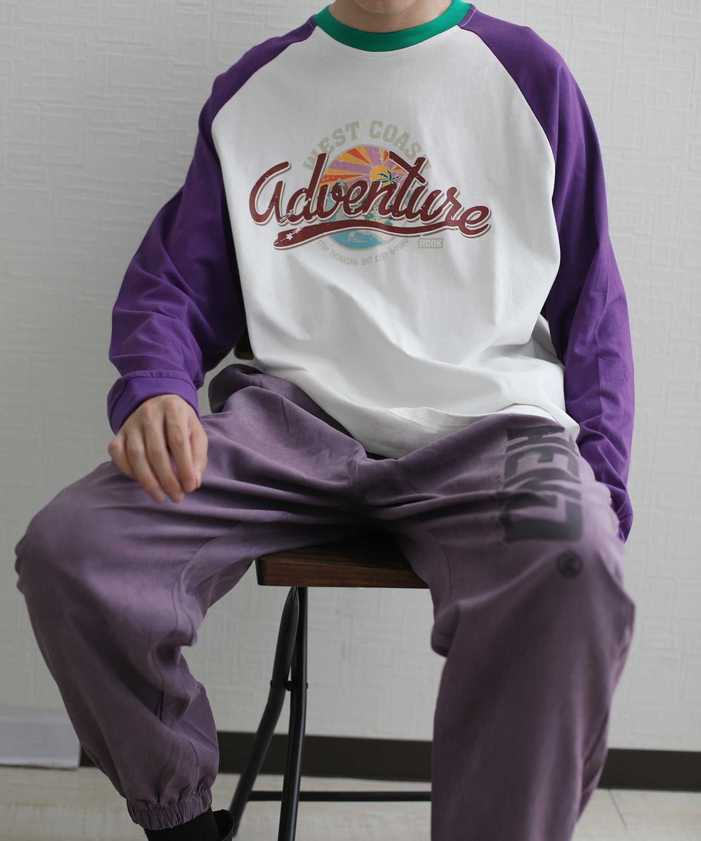 【HOOK -original- 】アメカジヴィンテージ風袖配色切り替えロゴプリントリンガーロングTEE