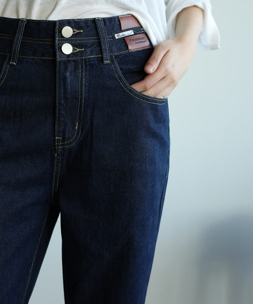 【Jasmine】2ボタンハイウエストストレートワイドデニムパンツ