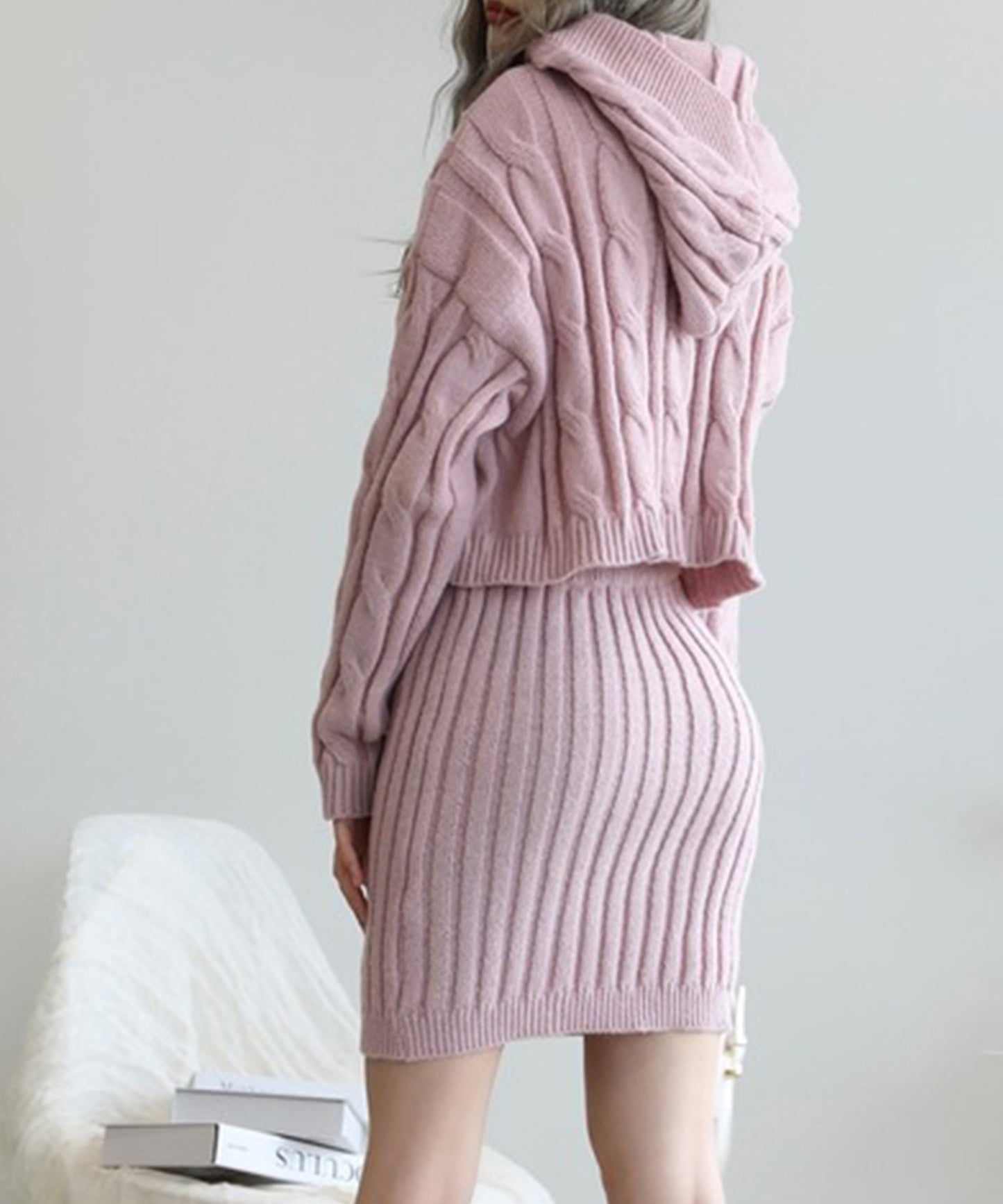 【Jasmine】ニットパーカートップス&ニットミニスカートセットアップ