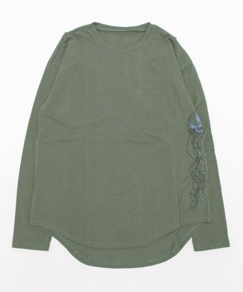 【genxder】ユニセックス オリジナルクラゲプリント 蝶々刺繍 肩紐付き ロングTシャツ