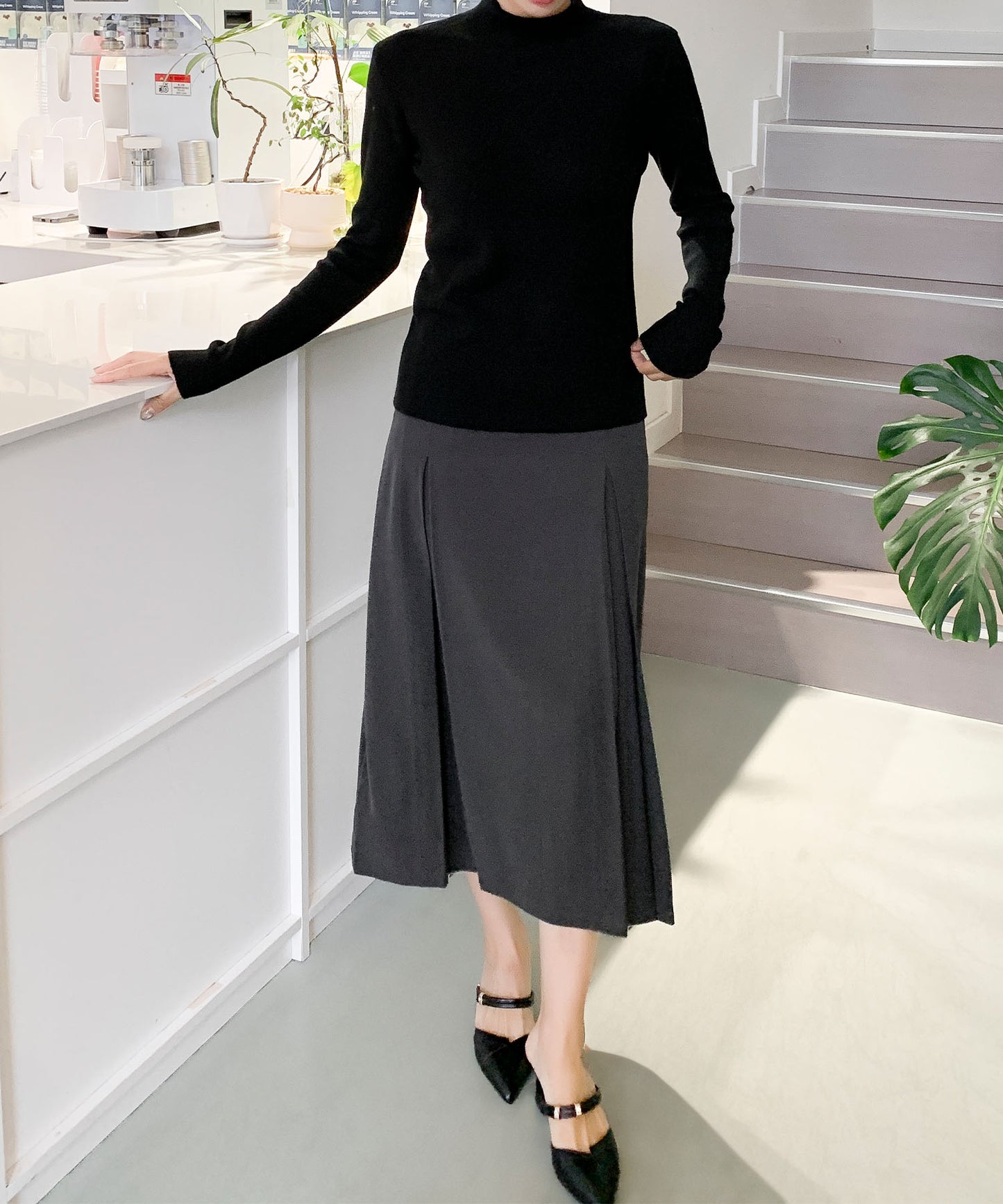 aimoha/無地モックネックニットソートップス