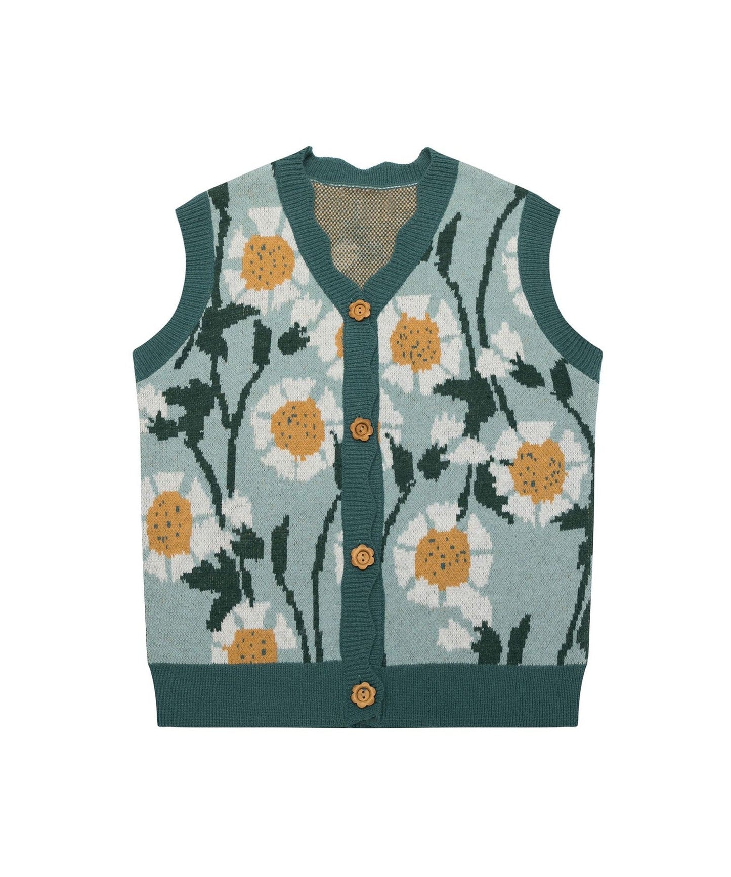 【HOOK】レトロ調幾何学模様前開きニットベスト