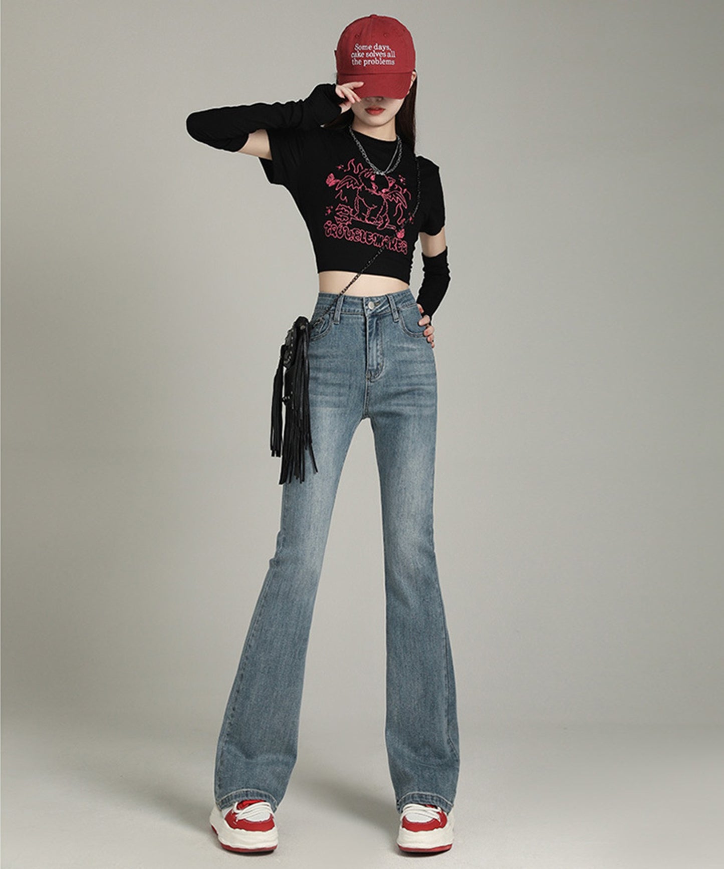 美シルエット セミフレアデニムパンツ