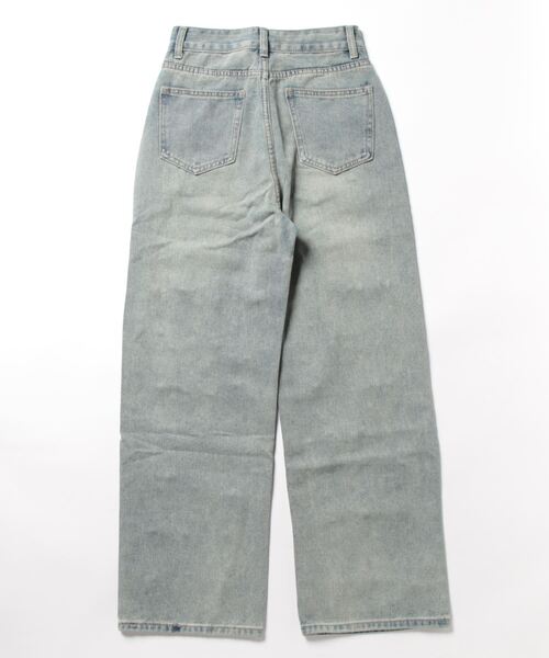 【Jasmine】パール付きハイウエストワイドデニムパンツ