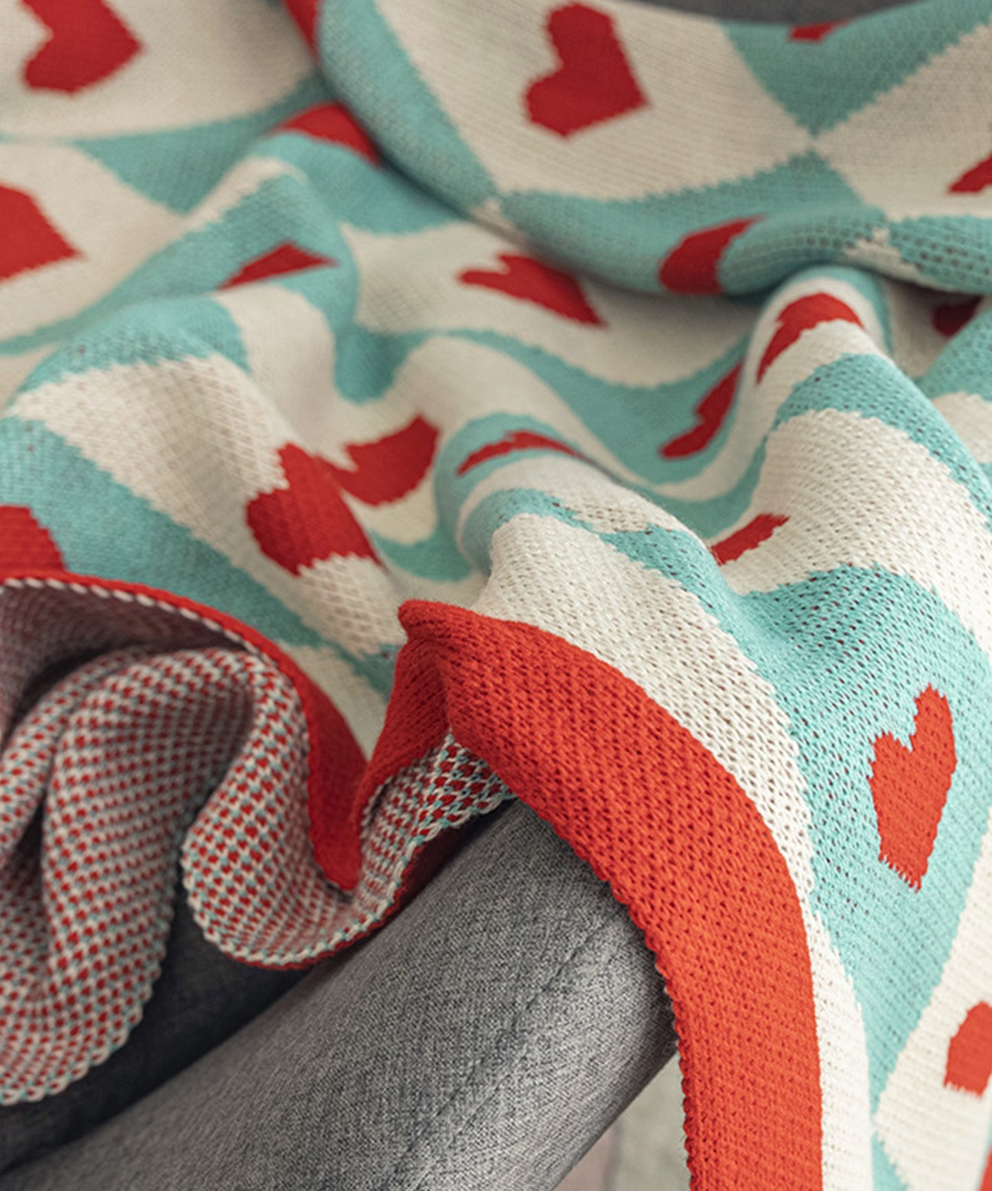 aimohaハート柄ニットブランケット