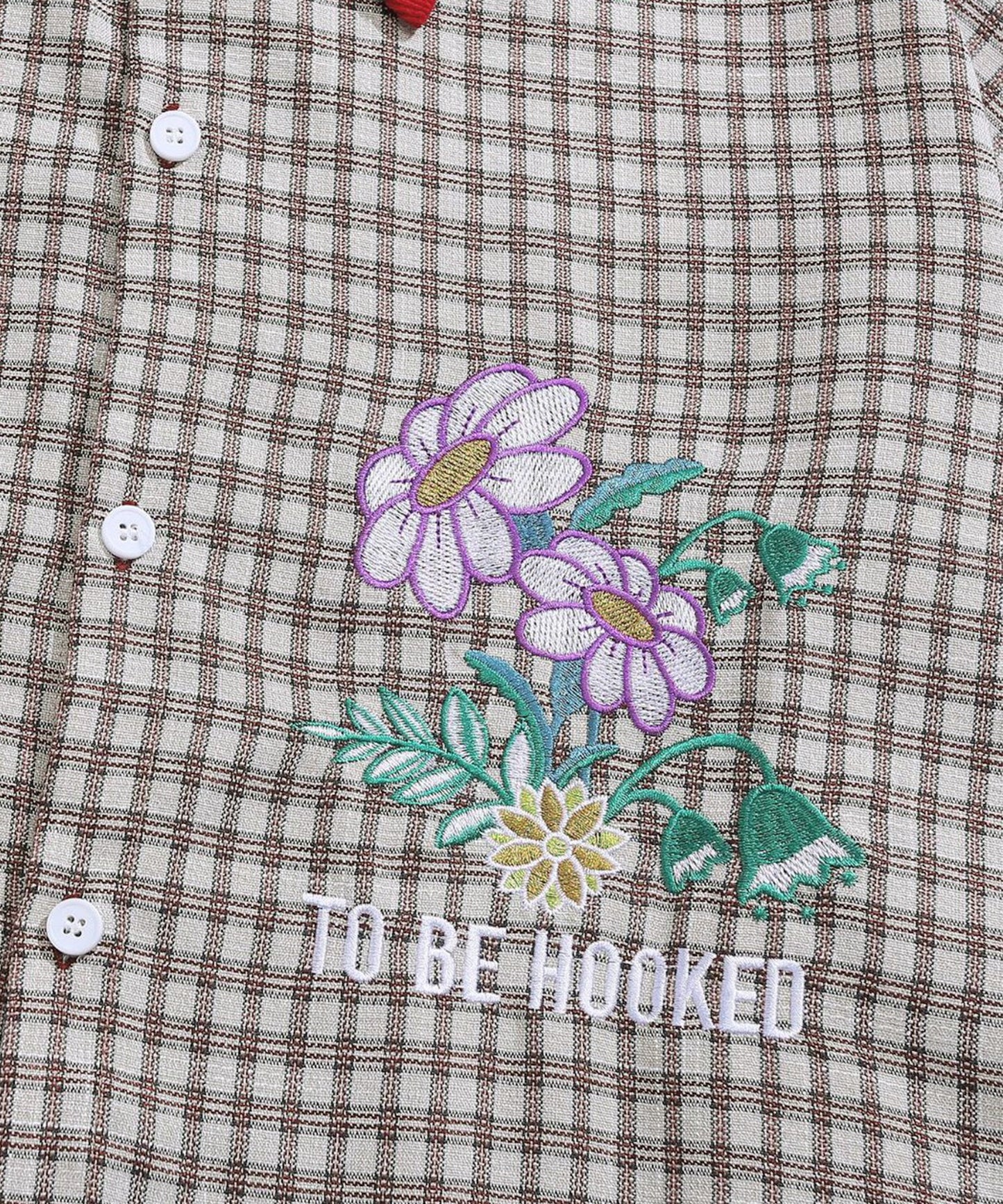 【HOOK -original- 】レトロ調可愛いワンちゃん刺繍チェック柄長袖シャツ