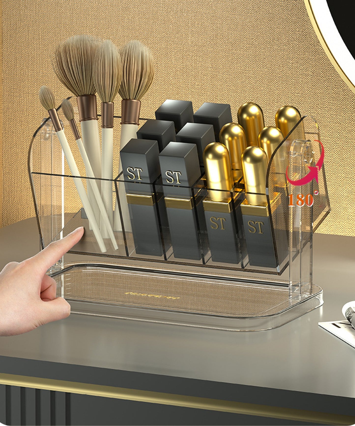 Two-tier brush case + makeup storage tray