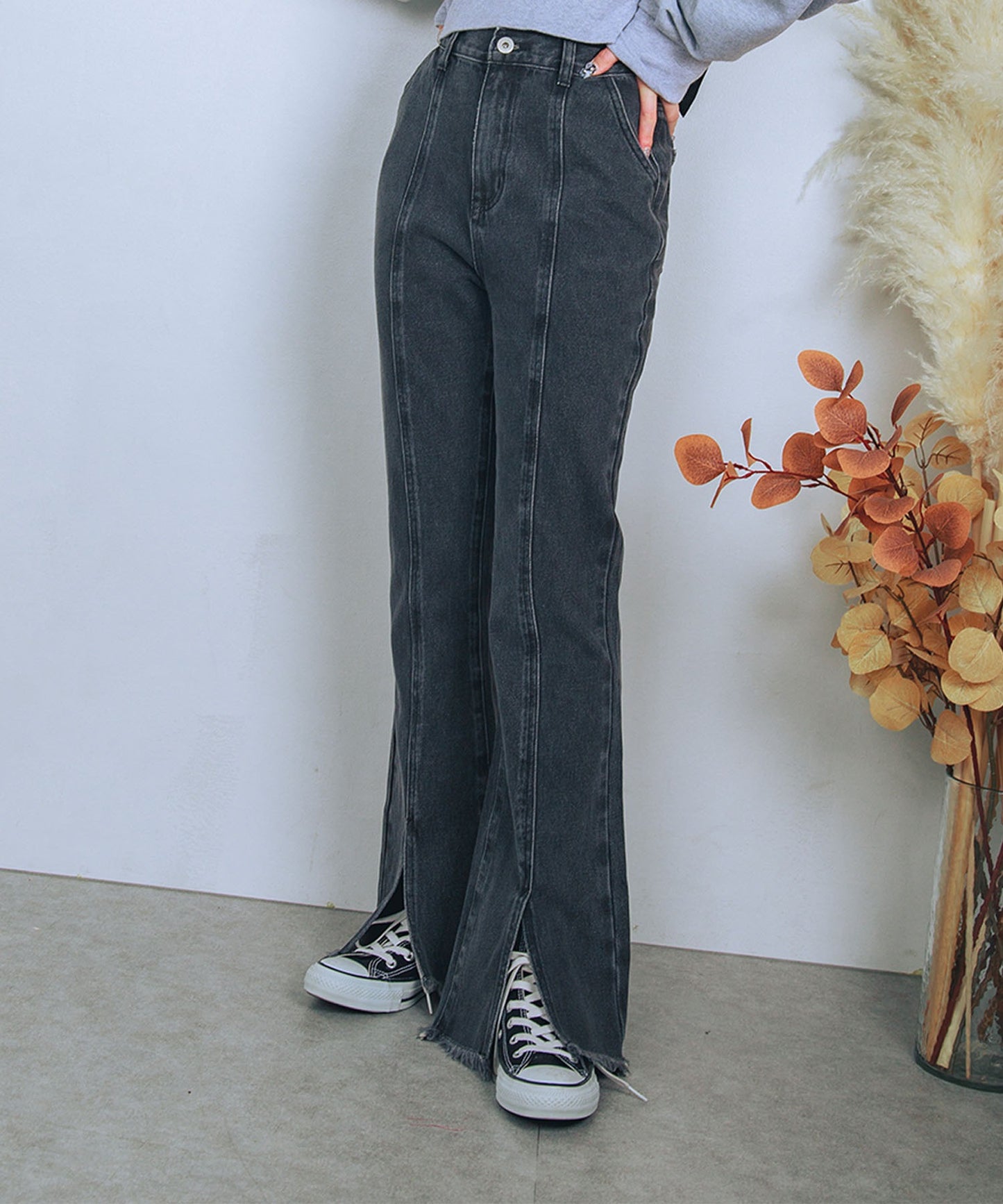 バックレースアップセミフレアデニム