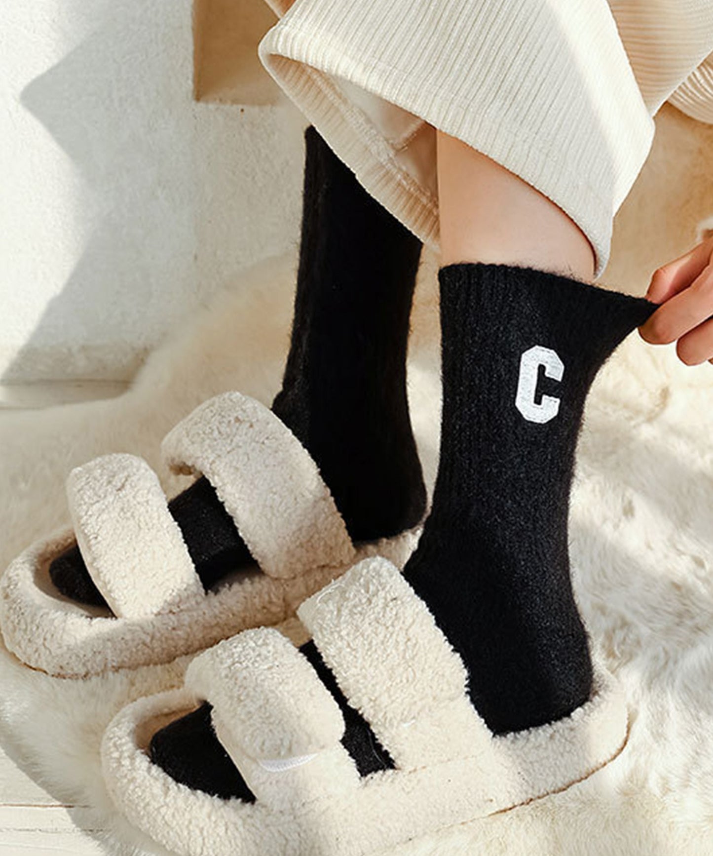 【mosox】モコモコカシミヤ厚地刺繍入り靴下6点セット